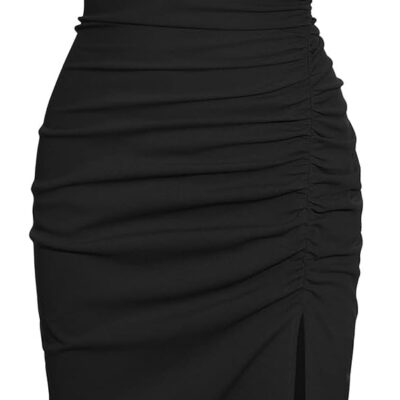 IHOT 2024 Women's Mock Neck Side Slit Ruched Bodycon Cocktail Party Wedding Guest Midi Dress