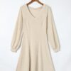 Dokotoo Work Dresses for Women 2024 Trendy Fall Dresses V Neck Knit A Line Long Sleeve Dress Sweater Dress - Image 6