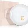 ProCase Ceramic Jewelry Tray, Initial Ring Dish Trinket Plate Engagement Gift, Small Personalized Monogram Ring Bowl for Wedding, White Decorative Jewelry Holder for Women Vanity -Letter E - Image 8