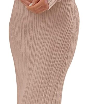 MEROKEETY Women's 2024 Long Sleeve Bodycon Sweater Dress Fall Crew Neck Ribbed Knit Maxi Dresses