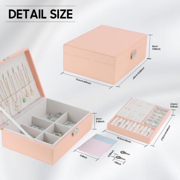 OWill Jewelry Box Earring Holder Organiser for Girls Women,PU Leather Pink Jewellery box with Earrings Rings Necklaces Holder - Image 2