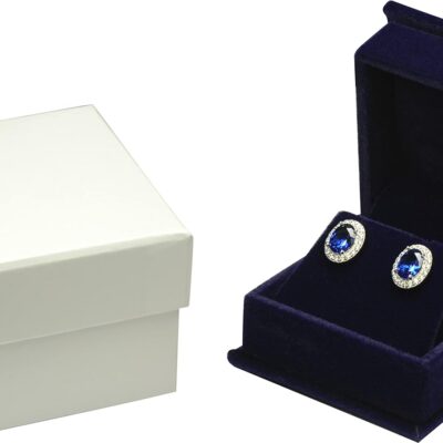 Navy Blue Color Luxury Velvet Multiple Use Earring Necklace Pendant Jewelry Gift Box for Wedding, Birthday, Valentine' Day, Mother's Day, Christmas...Comes with an Extra Individual White Packer Box