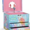 Jewelkeeper - Musical Jewellery Box for Girls with 2 Storage Drawers, Rainbow Mermaid and Gold Leaf - Melody Sobre las Olas Olas