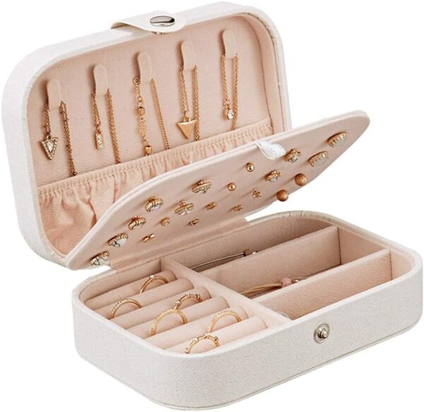 YONZONE Small Jewelry Box, Travel Jewelry Case Portable Jewelry Organizer Storage for Necklace Earring Rings Double Layer PU Leather Mini Jewelry Holder Gift Box for Girls Women(White)