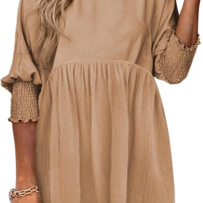 Dokotoo Womens Fall Summer Tunic Dress Casual Loose Short Sleeve Crew Neck Flowy Swing Mini Shift Dresses