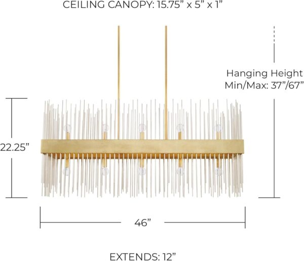 Capital Lighting 825401FI Lena Luxe Art-Deco Vintage Jewelry-Like Metal Rods & Gold Band Frame Linear Chandelier Island Light, 10-Light 600 Total Watts, 22" H x 46" W, Fire and Ice - Image 2