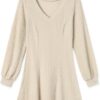 Dokotoo Work Dresses for Women 2024 Trendy Fall Dresses V Neck Knit A Line Long Sleeve Dress Sweater Dress - Image 5