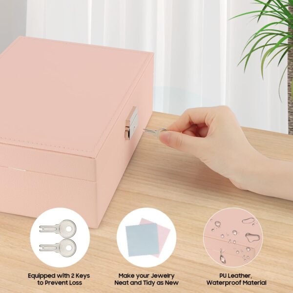 OWill Jewelry Box Earring Holder Organiser for Girls Women,PU Leather Pink Jewellery box with Earrings Rings Necklaces Holder - Image 4