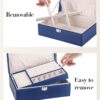 Jewelry Box for Women Girls, 2 Layer Jewelry Organizer Smooth Leather with Lock Jewelry Storage Case Display Jewellery Holder with Removable Tray for Earring Ring Necklace Bracelets, Gift idea Blue - Image 5