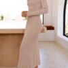 MEROKEETY Women's 2024 Long Sleeve Bodycon Sweater Dress Fall Crew Neck Ribbed Knit Maxi Dresses - Image 3