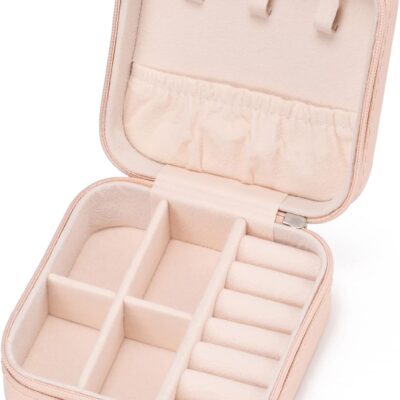 Mini Jewelry Travel Case,Small Jewelry Box,Traveling Jewelry Organizer,Portable Jewellery Storage Holder for Rings Earrings Necklace Bracelet Bangle for Girls Women(Pink - 1 pack)