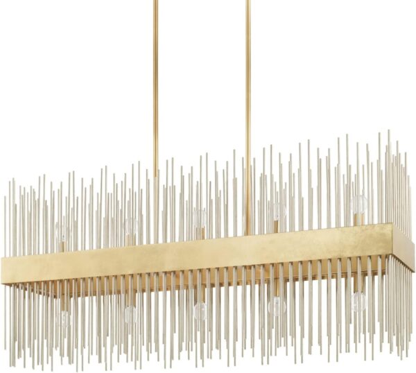 Capital Lighting 825401FI Lena Luxe Art-Deco Vintage Jewelry-Like Metal Rods & Gold Band Frame Linear Chandelier Island Light, 10-Light 600 Total Watts, 22" H x 46" W, Fire and Ice - Image 4