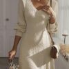 Dokotoo Work Dresses for Women 2024 Trendy Fall Dresses V Neck Knit A Line Long Sleeve Dress Sweater Dress - Image 4