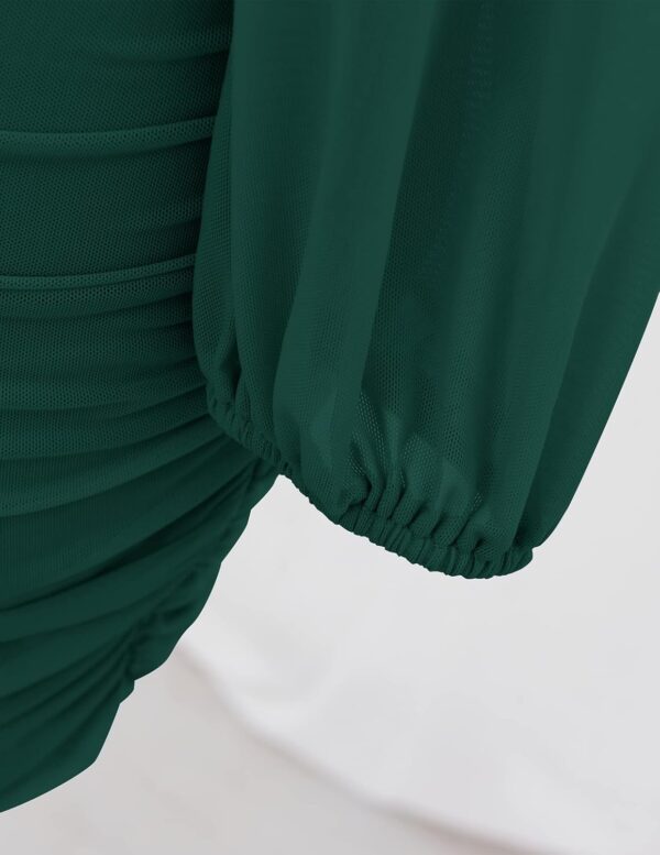 ZESICA Women's Sexy V Neck Ruched Bodycon Mini Dress Puff Long Sleeve Cocktail Wedding Party Short Dresses - Image 5