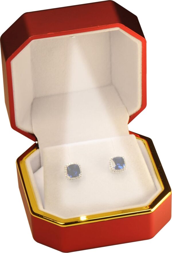 LED Earring Box for Diamond Studs Multiple Use for Necklace Pendant Earrings…Luxury Octagonal Design with Gold Trim LED Jewelry Gift Holder Box for Men for Women (Red) - Image 3