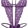 Donnalla Women's Deep V Lace Teddy One Piece Lingerie Cutout Strappy Lingerie