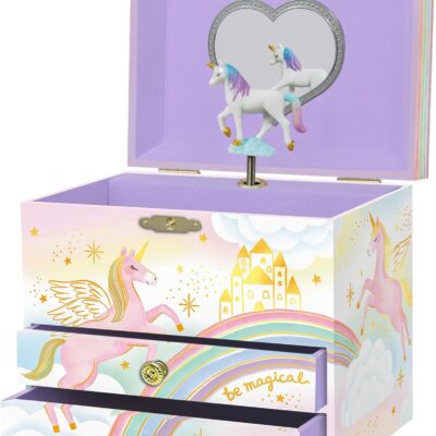 Musical Unicorn Jewelry Box for Girls - Kids Music Box with Spinning Unicorn, Unicorn Birthday Gifts for Little Girls, Jewelry Boxes, 6.8 x 5.3 x 6 in - Ages 3-10