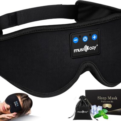MUSICOZY Sleep Headphones, Bluetooth 5.2 Sleep Mask Headband Headphones Sleeping Eye Mask, Wireless Music Earbuds Earphones with HD Headphones Ultra-Thin Stereo Speakers for Side Sleepers Men Women
