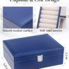 Jewelry Box for Women Girls, 2 Layer Jewelry Organizer Smooth Leather with Lock Jewelry Storage Case Display Jewellery Holder with Removable Tray for Earring Ring Necklace Bracelets, Gift idea Blue - Image 3