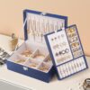 Jewelry Box for Women Girls, 2 Layer Jewelry Organizer Smooth Leather with Lock Jewelry Storage Case Display Jewellery Holder with Removable Tray for Earring Ring Necklace Bracelets, Gift idea Blue - Image 4
