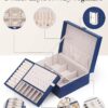 Jewelry Box for Women Girls, 2 Layer Jewelry Organizer Smooth Leather with Lock Jewelry Storage Case Display Jewellery Holder with Removable Tray for Earring Ring Necklace Bracelets, Gift idea Blue - Image 2