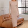 MEROKEETY Women's 2024 Long Sleeve Bodycon Sweater Dress Fall Crew Neck Ribbed Knit Maxi Dresses - Image 5