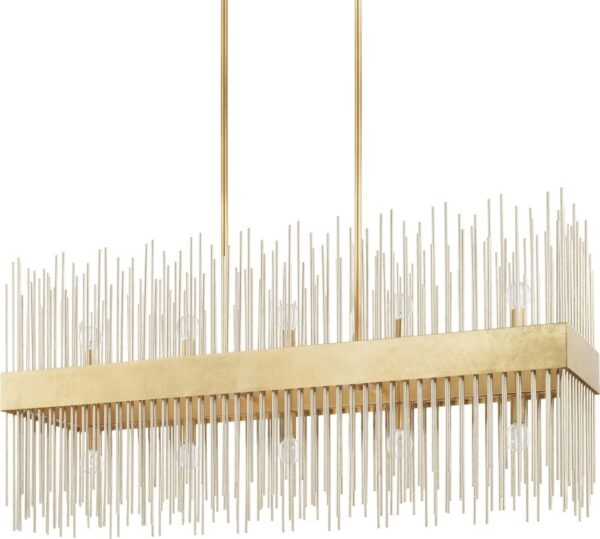 Capital Lighting 825401FI Lena Luxe Art-Deco Vintage Jewelry-Like Metal Rods & Gold Band Frame Linear Chandelier Island Light, 10-Light 600 Total Watts, 22" H x 46" W, Fire and Ice