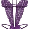 Donnalla Women's Deep V Lace Teddy One Piece Lingerie Cutout Strappy Lingerie - Image 3