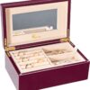 Voova Wooden Jewelry Box Organizer for Women Teen Girls, Luxury Piano Paint Wood Jewelry Case with Mirror, Large Jewellery Storage Boxes Display Holder with Removable Tray for Earrings Rings, Purple