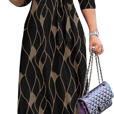 FANDEE Plus Size Maxi Dress for Women Casual Summer Sundress V-Neck 3/4 Sleeve