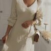 Dokotoo Work Dresses for Women 2024 Trendy Fall Dresses V Neck Knit A Line Long Sleeve Dress Sweater Dress - Image 2