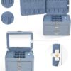 KAMIER Jewelry Boxes for Women, 4 Layer Jewelry Organizer with Mirror, 3 Drawers, Large Jewelry Box for Bracelets, Earrings, Rings, Necklaces, Mothers Day Gifts for Loved One, Bluish Grey - Image 2