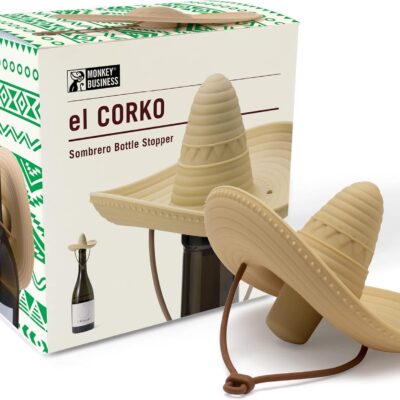 Monkey Business elCorko Silicone Wine Stopper, Bottle Stopper with Sombrero Design, Wine Accessories, Keeps Wine Fresh, Wine Gifts