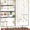 ProCase Jewelry Organizer Stand Earring Holder Organizer, 6 Tiers Earring Organizer Tree Necklace Rack Jewellery Tower Bracelets Holder Storage with Removable Wooden Ring Tray for Women Girls -Black