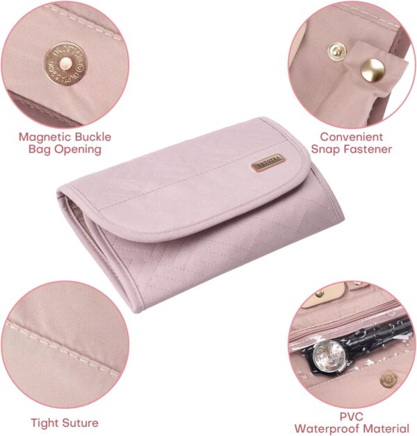 Travel Jewelry Organizer - Foldable travel jewelry case for earrings, necklaces, rings, bracelets, brooches, pink - Image 6