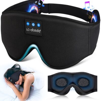 LC-dolida Sleep Headphones, 3D Sleep Mask Bluetooth Wireless Music Eye Mask, Sleeping Headphones for Side Sleepers Sleep Mask with Bluetooth Headphones Ultra-Thin Stereo Speakers Perfect for Sleeping