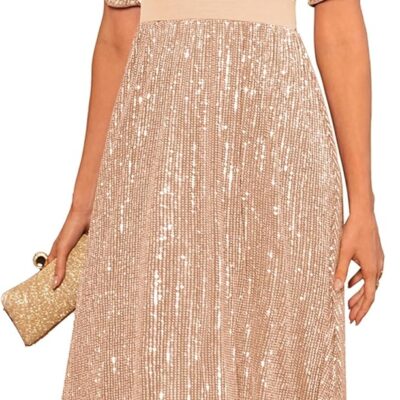 GRACE KARIN Women's Sequin V Neck Ruffle Sleeve Empire Waist Sparkly Glitter A Line Cocktail Formal Dresses